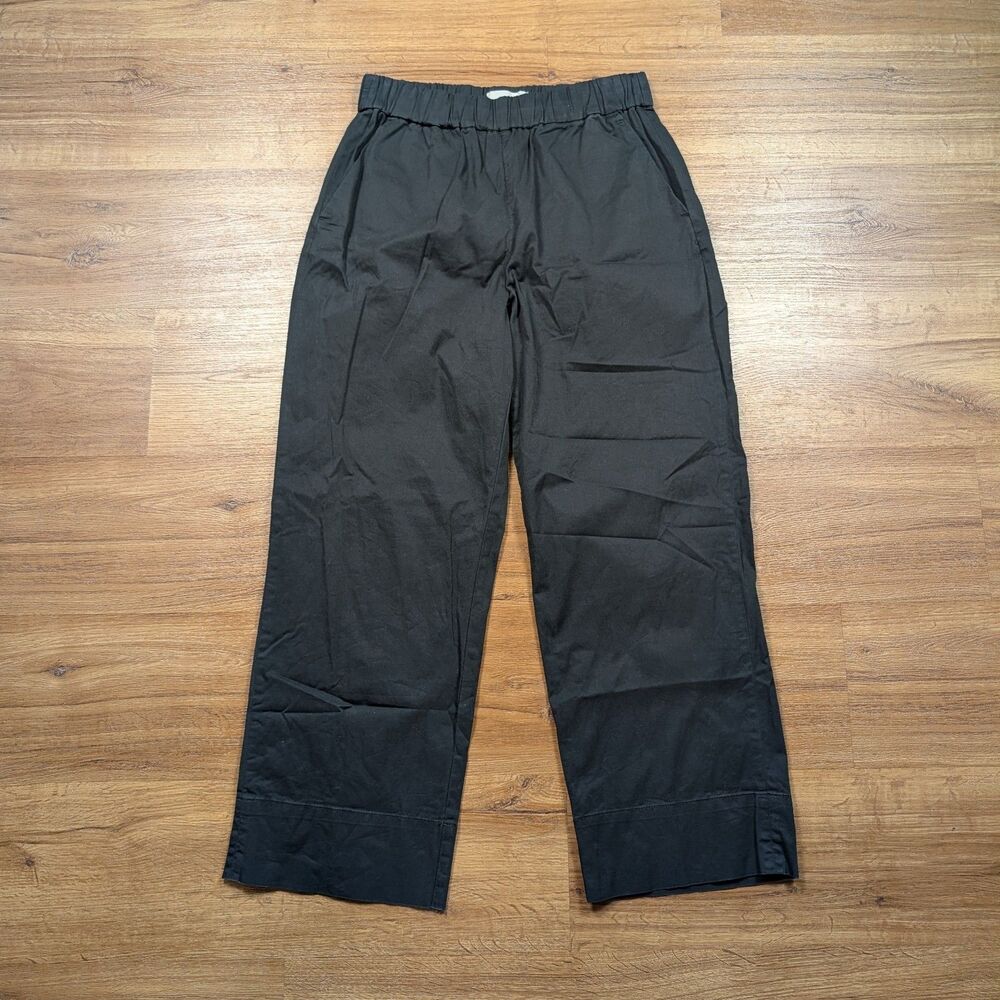 Everlane Wide Leg Pull On Pants Womens Large Black Organic Cotton High Rise